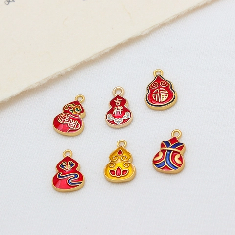 Vintage Copper Enamel Hulu Gourd Pendant For Bracelet Necklace DIY Jewelry Making Chinese Fortune Charm Accessories Women