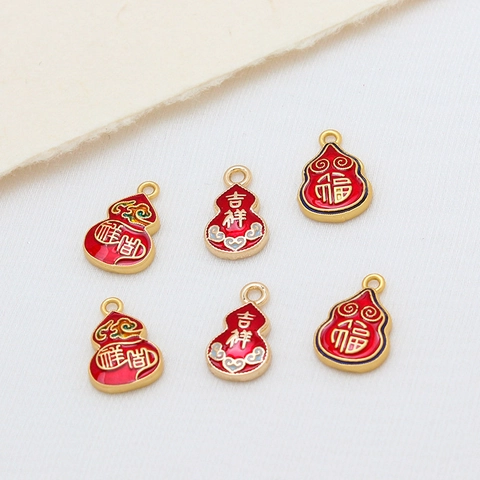 Vintage Copper Enamel Hulu Gourd Pendant For Bracelet Necklace DIY Jewelry Making Chinese Fortune Charm Accessories Women