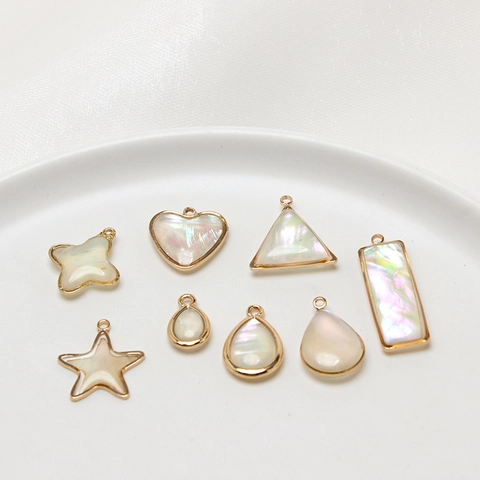 Colgantes Geométricos Minimalistas de Cobre Con Incrustaciones de Concha Irisada Para Crear Joyas DIY Collares Pulseras Conectores