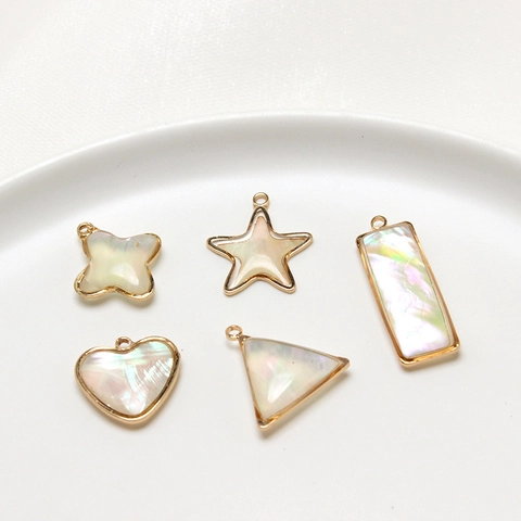 Colgantes Geométricos Minimalistas de Cobre Con Incrustaciones de Concha Irisada Para Crear Joyas DIY Collares Pulseras Conectores