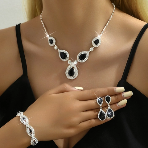Bridal Jewelry Set Copper Claw Chain Rhinestone Water Drop Necklace Earrings Bracelet For Wedding Party Women Jewelry Elegant Shinning Gift