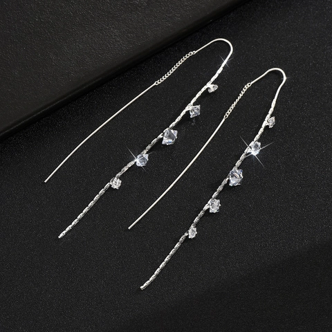 Orecchini a Filo in Rame con Zirconia e Nappa Lunga per Donna Eleganti Orecchini a Pendente con Frange Placcati Oro Argento