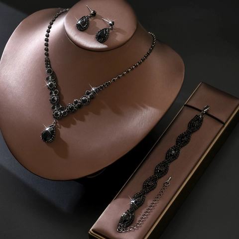 Elegant Alloy Copper Rhinestone Water Drop Jewelry Collection For Women Necklace Earrings Bracelet For Wedding Party Banquet