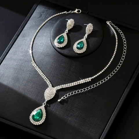 Luxus Kupfer Wassertropfen Halskette Und Ohrringe Schmuckset Nische Design Strass Acryl Schmuckset Für Hochzeit Party Damen