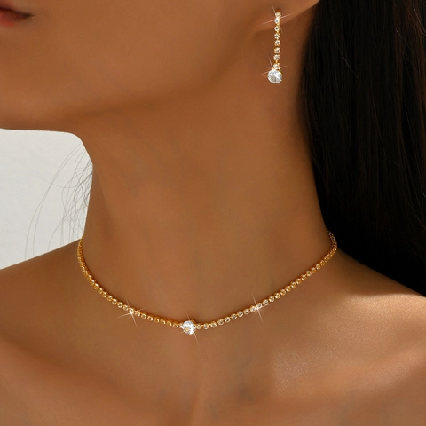 Rhinestone Crystal Zirconia Necklace Dangle Earrings Jewelry Collection Round Heart Pendant For Women Wedding Party Jewelry