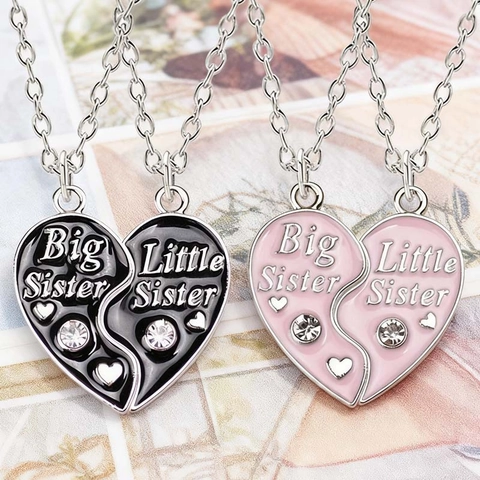 Collana a Cuore in Lega Di Zinco E Strass Per Donne Migliori Amiche Big Little Sister Ciondolo Puzzle Regalo Amicizia