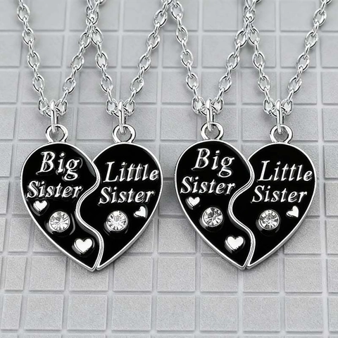 Collana a Cuore in Lega Di Zinco E Strass Per Donne Migliori Amiche Big Little Sister Ciondolo Puzzle Regalo Amicizia