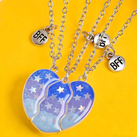 BFF Cielo Stellato Cuore Puzzle Collana Portachiavi Lega di Zinco Smalto Migliore Amico Gioielli Amicizia Regalo Bambini Ragazze