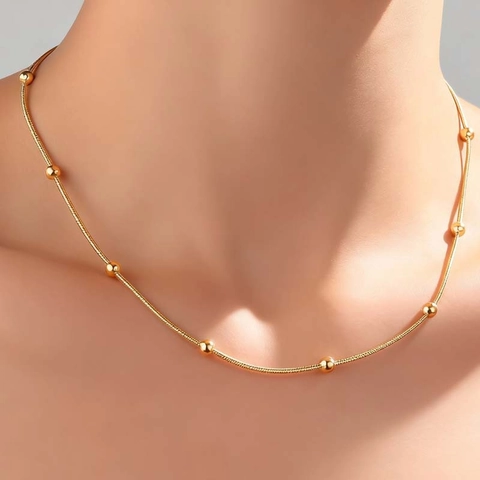 Minimalist Alloy Gold Silver Snake Bone Chain Necklace Round Bead Pendant Bracelet Anklet For Women Fashion Jewelry Accessory