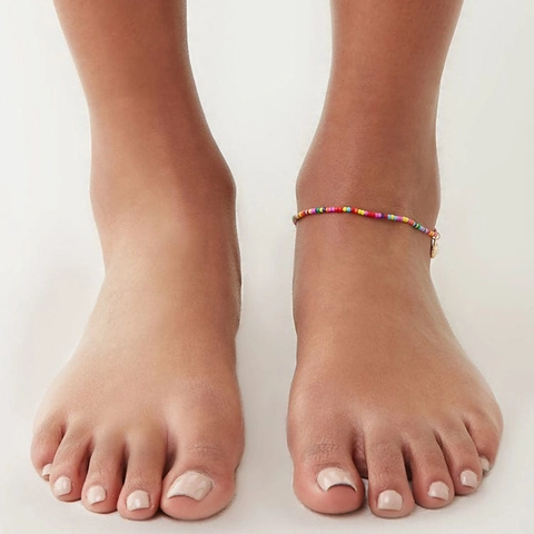 Bohemian Bunte Perlen Fußkettchen Für Damen Zinklegierung Gold Silber Muschel Anhänger Sommer Strand Schmuck Verstellbare Kette