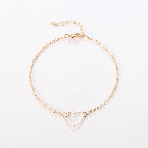 Minimalistische Zinklegering Hol Hart Armband Voor Vrouwen Goud Zilver Verguld Elegant Zoet Sieraden Verstelbare Ketting Armband