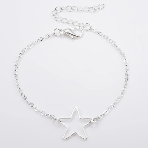 Minimalistische Zinklegering Holle Ster Hanger Armband Voor Vrouwen Eenvoudige Schakelketting Goud Zilver Vergulde Sieraden