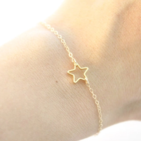 Minimalistische Zinklegering Holle Ster Hanger Armband Voor Vrouwen Eenvoudige Schakelketting Goud Zilver Vergulde Sieraden