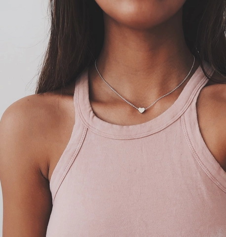 Minimalist Alloy Solid Heart Pendant Necklace Gold Silver Rose Gold Electroplated Clavicle Chain Jewelry For Women Gift