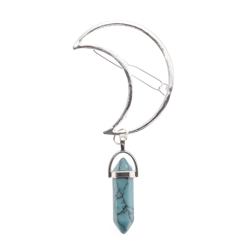 Pince à Cheveux Croissant de Lune Bohême Rétro Alliage de Zinc Pendentif Pierre Prisme Hexagonal Accessoire de Mode pour Femmes
