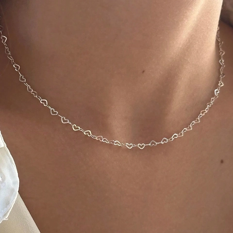 Minimalistische Zinklegering Hol Hart Ketting Armband En Halsketting Voor Dames Goud Zilver Verguld Mode Sieraden