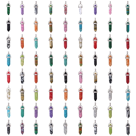 Faceted Hexagonal Crystal Point Pendant Artificial Stone Bullet Shaped Pendant Necklace For Jewelry Making DIY Unisex