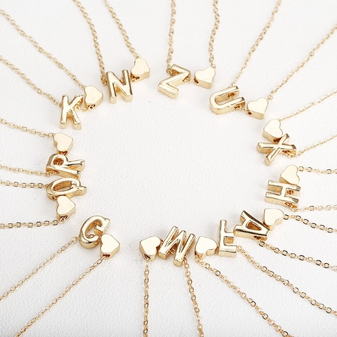 Elegante Zinklegering Hart Initialen Letter Hanger Halsketting Minimalistisch Goud Zilver Verguld Sleutelbeen Ketting Sieraden Vrouwen