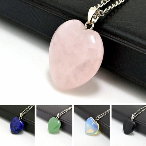 Collier Pendentif Cœur en Pierre Alliage Minimaliste pour Femme Quartz Rose Opalite Aventurine Verte Obsidienne Bijoux