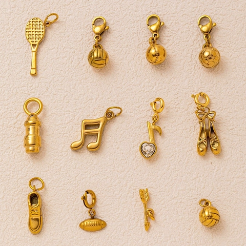 Roestvrijstalen Hanger Ketting Minimalistisch Mode Verguld Muzieknoot Sport Bal Bedeltje Accessoire Sieraden Unisex