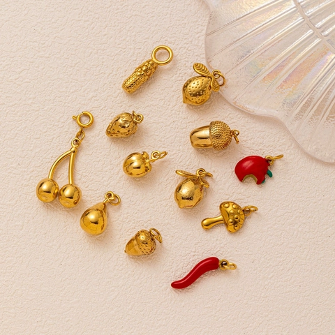 Stainless Steel Fruit Pendant Necklace For Women 18K Gold Plated Enamel Cherry Strawberry Chili Mushroom Fashion Jewelry