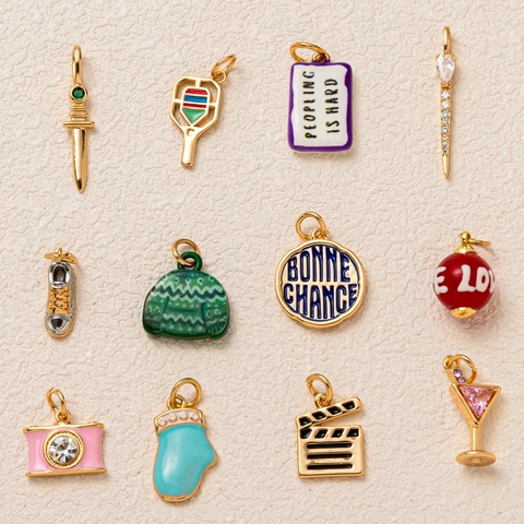18K Gold Plated Stainless Steel Necklace Copper Enamel Charms Camera Racquet Heart Drip Oil Pendants Jewelry Making DIY Pendants