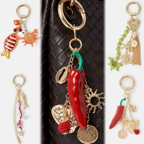 Boheems Legering Gekrallerd Tashanger Sleutelhanger Met Chili Vis Zeester Zon Hart Hangers Voor Vrouwen Mode Handtas Decoratie