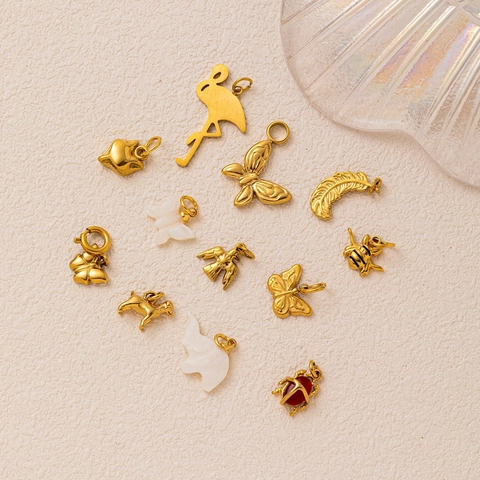 Roestvrij Staal 18K Verguld Dier Hanger Ketting DIY Schelp Strass Vlinder Bij Flamingo Charm Sieraden Voor Vrouwen
