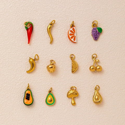 Collana con Ciondolo a Forma di Frutta e Verdura in Acciaio Inossidabile Accessori per Gioielli Placcati in Oro Smalto Peperoncino Avocado Fungo Fascino per Donna