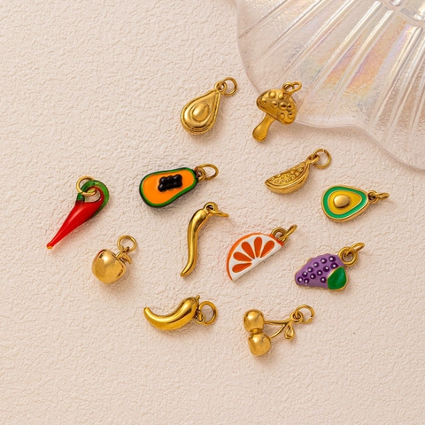 Collana con Ciondolo a Forma di Frutta e Verdura in Acciaio Inossidabile Accessori per Gioielli Placcati in Oro Smalto Peperoncino Avocado Fungo Fascino per Donna