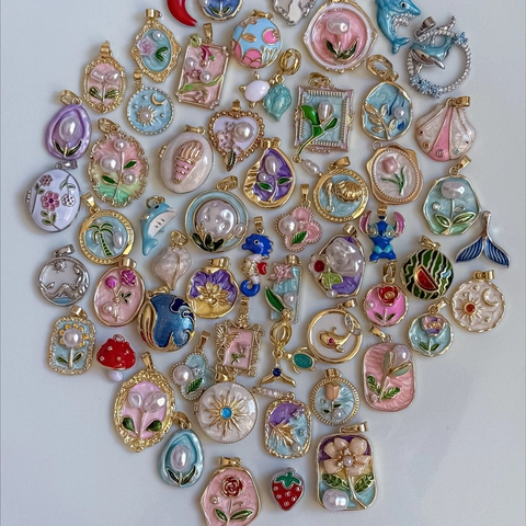 Collana in Acciaio Inossidabile Vintage Per Donna Perla Artificiale Strass Stella Marina Fiore Animale Smalto Gioielli