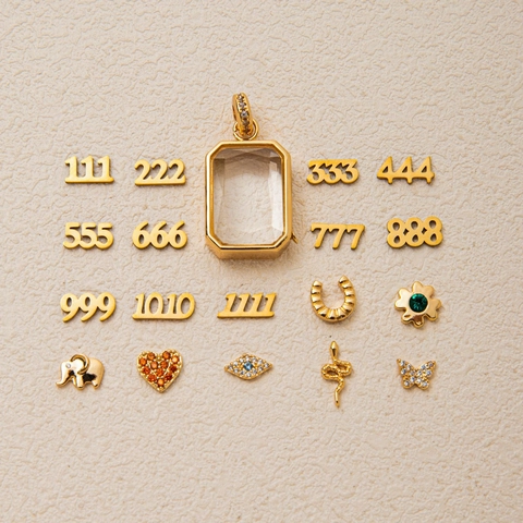 Relicario Abierto de Cobre Vintage Colgante Bañado en Oro 18K Strass Corazón Serpiente Elefante Número Suerte DIY Joyería