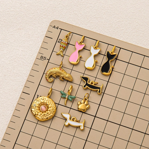 Edelstahl Tier Anhänger Emaille Katze Hund Chamäleon Fisch Libelle Pfote Charms Für DIY Halskette Armband Herstellung 18K Vergoldet Schmuckzubehör