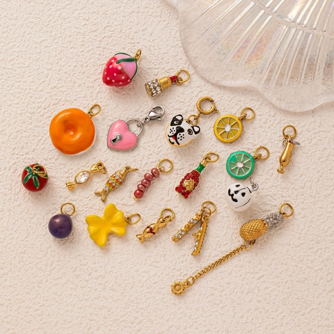 Pendentif Citrouille Halloween en Acier Inoxydable DIY Fabrication de Bijoux Charms Fruit Animal Émaillé Strass Accessoires Femme