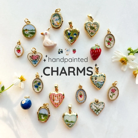 Hand Painted Enamel Copper Pendant Pastoral Style Vintage Strawberry Rose Duck Floral Charm For DIY Jewelry Making