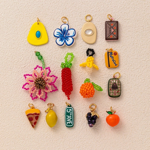 Fashion Copper Fruit Pendant Necklace For Women Handmade Beaded Enamel Lemon Banana Pizza Pendant DIY Jewelry Accessories Gift