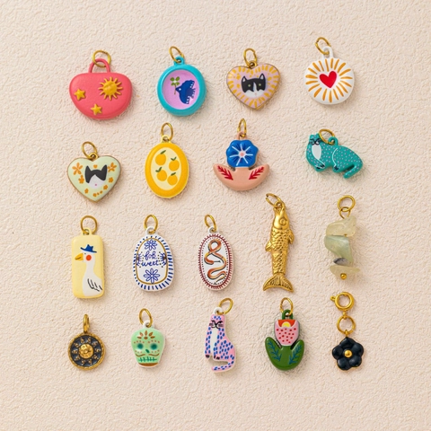 Vintage Stainless Steel DIY Jewelry Pendants 18K Gold Plated Animal Flower Sun Heart Enamel Charms For Necklace Making
