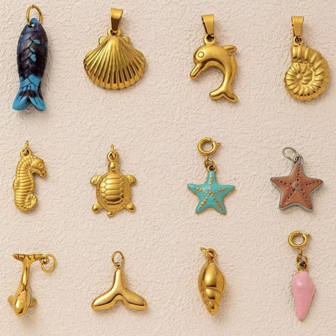 Pendentifs en Acier Inoxydable Thème Océan Coquillage Accessoires de Collier DIY Or Électroplaqué Sous Vide Bijoux Pour Femmes