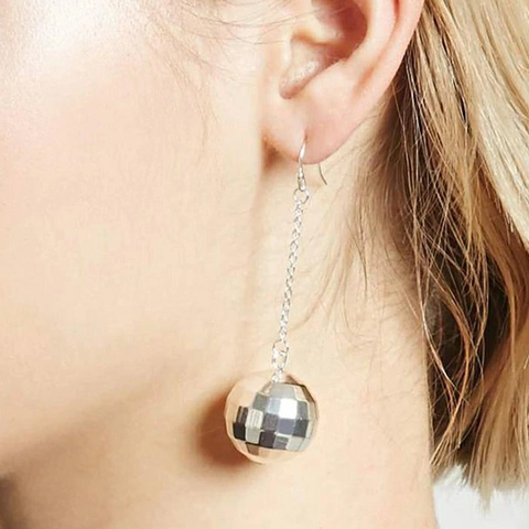 Disco Ball Tassel Drop Earrings For Women Zinc Alloy Long Chain Mirror Ball Geometric Fashion Jewelry Gold Silver Color