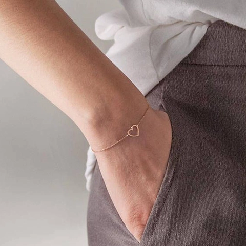 Minimalistische Zinklegering Hol Hart Armband Voor Vrouwen Goud Zilver Verguld Elegant Zoet Sieraden Verstelbare Ketting Armband