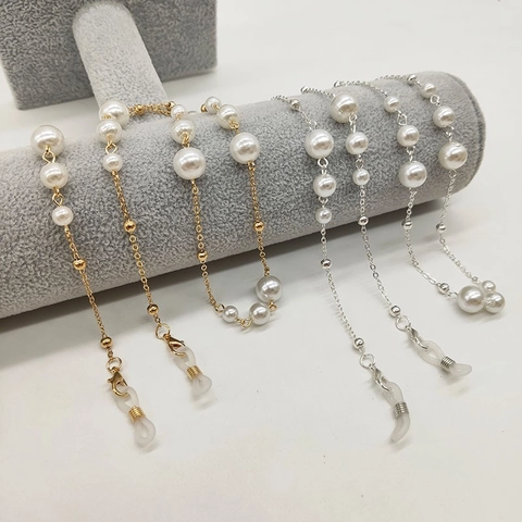 Fashion Simple Zinc Alloy Artificial Pearl Glasses Chain Elegant Anti-lost Neck Strap Sunglasses Cord For Women Jewelry