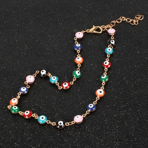 Collana Girocollo Bohemien in Lega di Zinco Malocchio Turco per Donna Perline di Smalto Colorato Gioielli Placcati in Oro Argento
