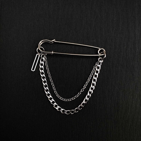 Vintage Punk Zinklegierung Sicherheitsnadel Brosche Mit Doppelten Metallketten Altsilber Hip Hop Streetwear Mode Schmuck Zubehör