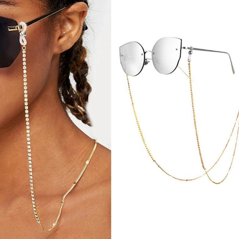 Rhinestone Glasses Chain Anti-slip Eyeglass Strap Gold Silver Metal Link Necklace Mask Holder Fashion Accessory For Women