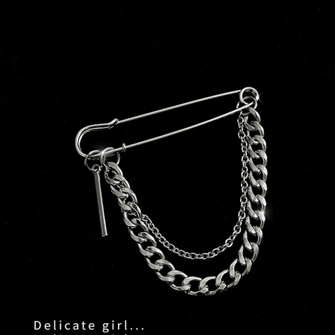 Broche de Clip de Aleación de Zinc Con Cadenas de Doble Capa Colgante Largo Alfiler de Metal Estilo Industrial Joyería Para Trajes Hombre Mujer