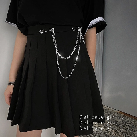 Hip Hop Punk Zinc Alloy Double Layer Chain Brooch With Safety Pin For Men Women Silver Color Waist Chain Suit Accessories