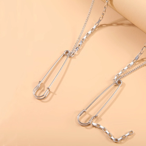 Hip Hop Punk Zinc Alloy Double Layer Chain Brooch With Safety Pin For Men Women Silver Color Waist Chain Suit Accessories
