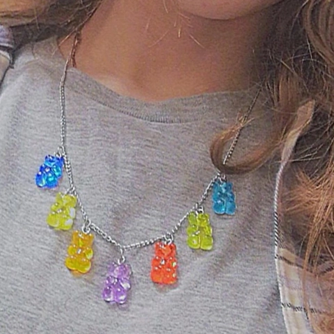 Y2K Colorful Gummy Bear Pendant Necklace For Women Zinc Alloy Resin Candy Color Sweet Bear Choker Fashion Jewelry