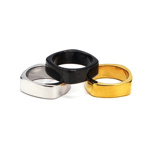Bague Carrée en Acier Titane Minimaliste Finition Miroir Polie Anneau Géométrique Bijoux de Mode Unisexe Accessoire Tendance Quotidien
