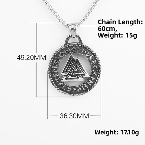 Stainless Steel Viking Valknut Pendant Necklace For Men Retro Norse Rune Symbol Round Geometric Hip Hop Jewelry Gift